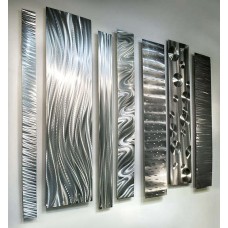 Silver Contemporary Metal Wall Art - Metallic Hanging Decor - Divided Unison    351583507850